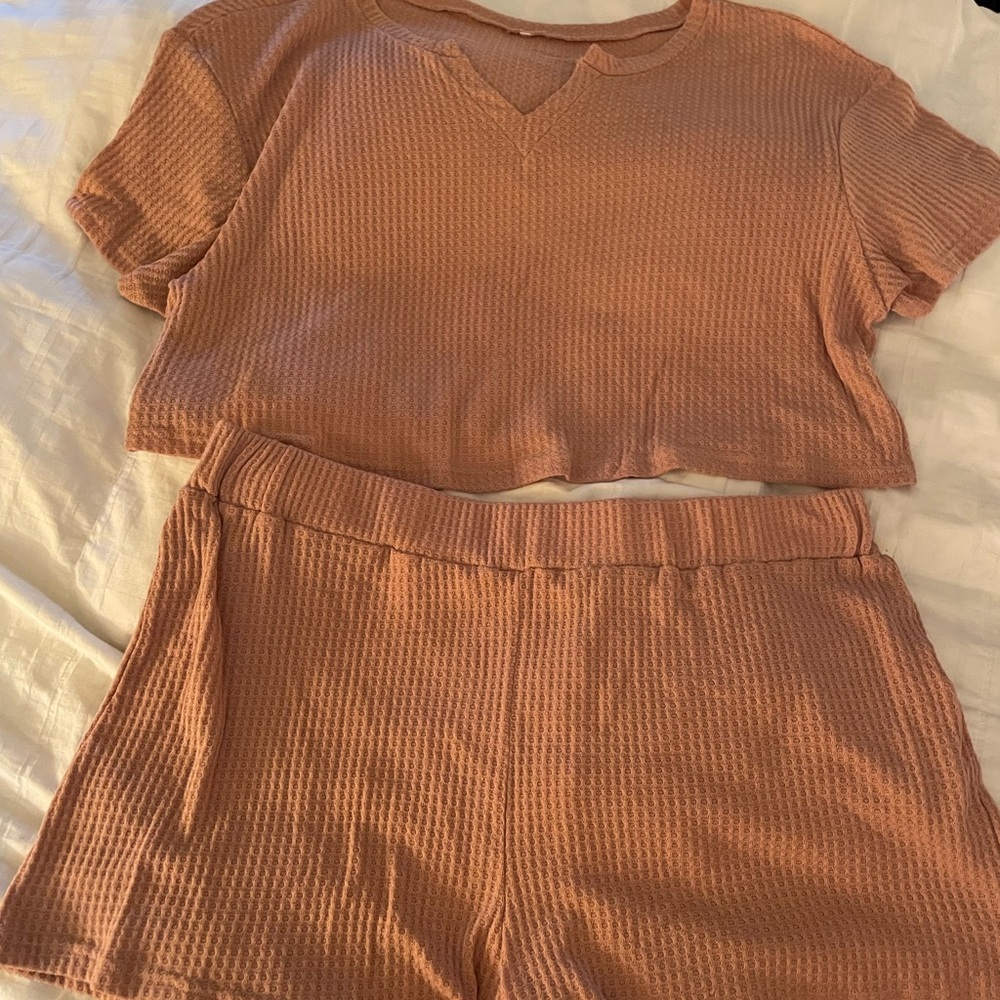 Crop top waffle knit sleep set